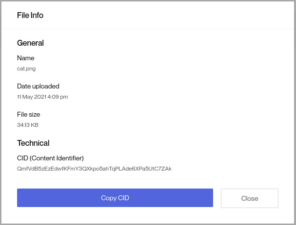 ChainSafe Files file info